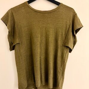 Vanessa Bruno Olive Green Short Sleeve Linen-Blend Tee